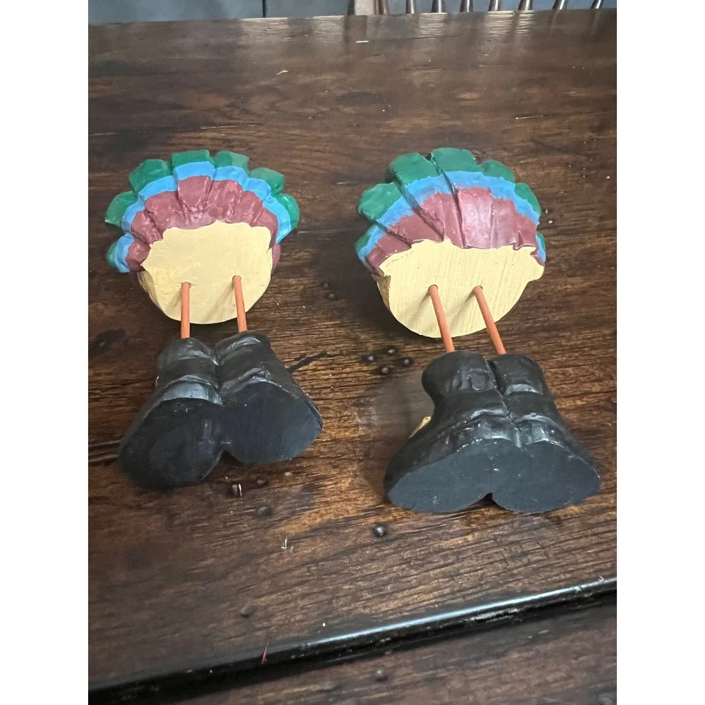 Turkey Pilgrim Thanksgiving Figurines Set of 2 Hand Painted Resin